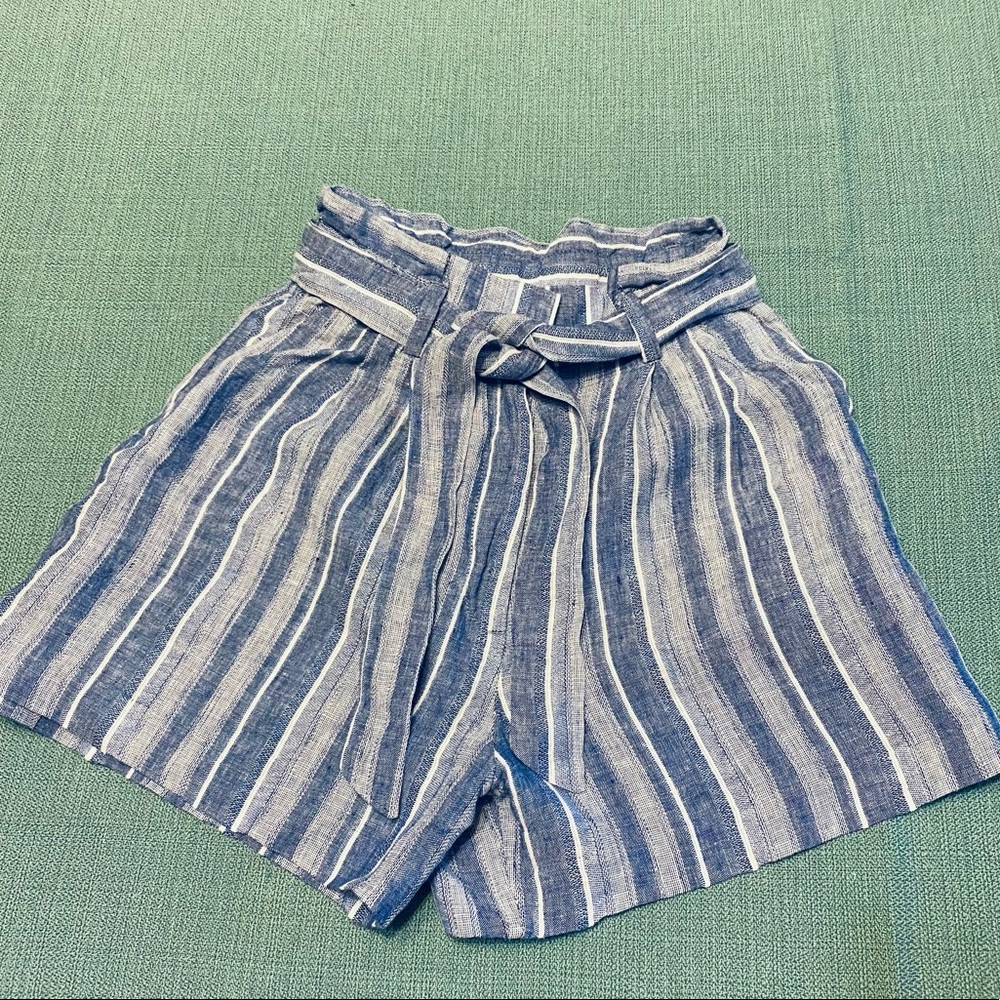 Women’s H&M Striped Linen Shorts with Tie Belt, NWOT, 0